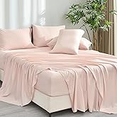 PHF 6PCS 100% Rayon Derived from Bamboo_ Sheets Set King Size, Cooling Sheets for Hot Sleepers, Wider Elastic Band & 16" Deep Pocket,Luxury Silky Soft Breathable Bedding Set & Pillowcase, Peach Blush