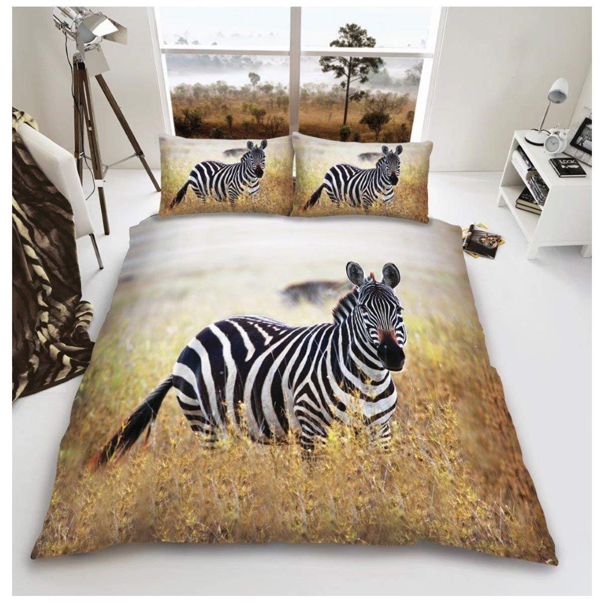 GC GAVENO CAVAILIA 3D Wildlife Duvet Cover Animal Printed Quilt Set Luxury Bedding, Polycotton, Black & White, Double