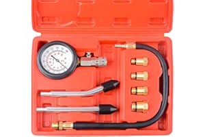 LSKASELUE Compression Tester Kit, Professional Gasoline Engine Cylinder Pressure Gauge Set with Adapters, Universal 0-300 PSI