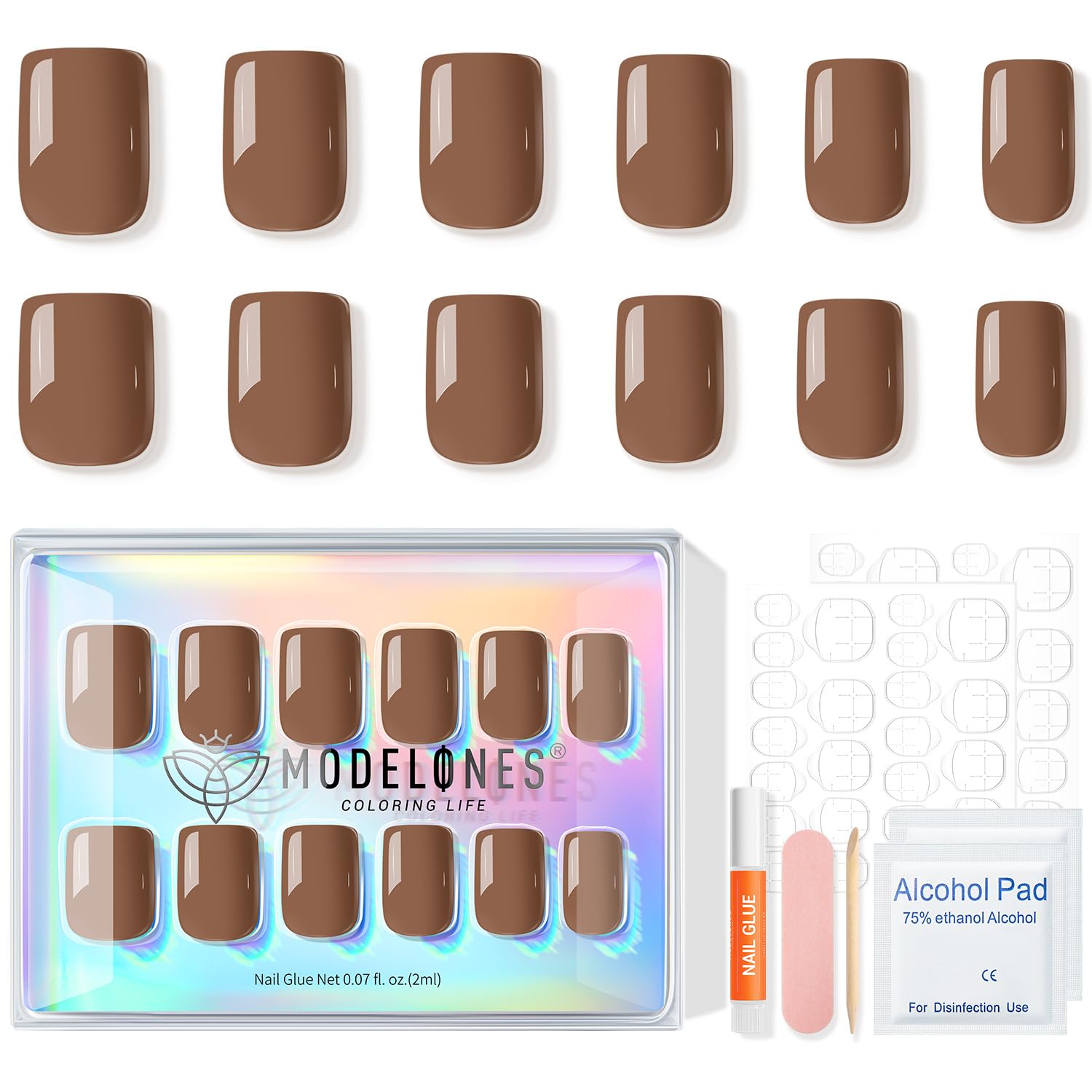 Modelones 32Pcs Fall Brown Press on Nails, Upgrade Short Square Fake Nails, Reusable Nail Kit with Nail Glue Adhesive Tabs Mini Nail File, Nails Press Ons 16 Sizes - Image 7