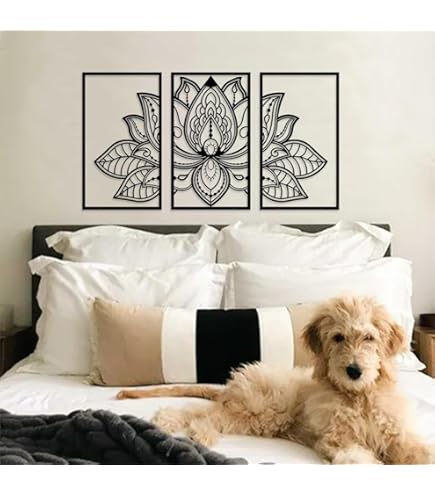 Décor Mural Métal Lotus - 28x24,5 Cm - Silhouette Noire - Décoration Intérieur Et Extérieur
