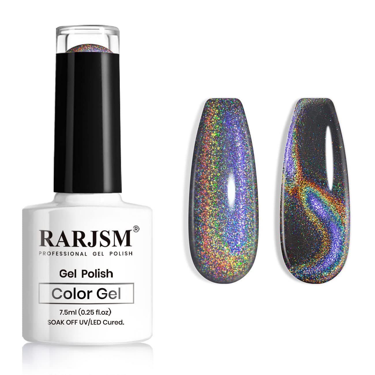 Photo 1 of RARJSM Cat Eye Gel Nail Polish, Galaxy Chameleon Magnetic Gelpolish Black Holographic Glitter Gel Soak Off UV LED DIY Manicure Art for Salon Designs and Home DIY 7.5ML/0.26fl oz