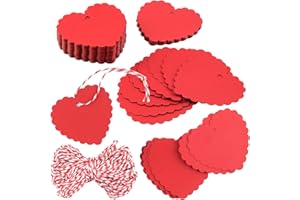TUPARKA 200 PCS Red Valentine Gift Tags Kraft Paper Gift Tags Heart Shape Tags with Strings for Valentine's Day Party Decorations, Wedding Party Favors