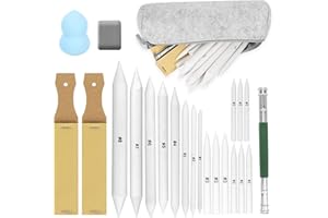PWSAP 23Pack Art Blenders Set, Blending Stumps and Tortillions Set with Sandpaper Pencil Sharpeners, Kneaded Eraser, Pencil Extension Tool, Sponge, Package in Felt Bag for Student Artists Sketch Drawing