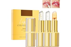 3 PCS Transferproof Color Changing Lipstick, Clear Lip stick That Changes Color, Gold Crystal ph Color Changing Lipstick, Lon