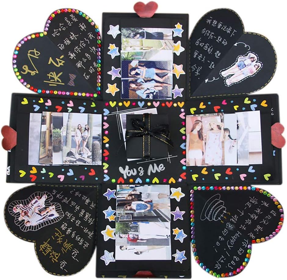 Explosion Box Scrapbook DIY Photo Album Box, Folding Photo Albums Memory Box for Christmas Wedding Proposal Engagement Birthday Valentine's Day Anniversary Gifts