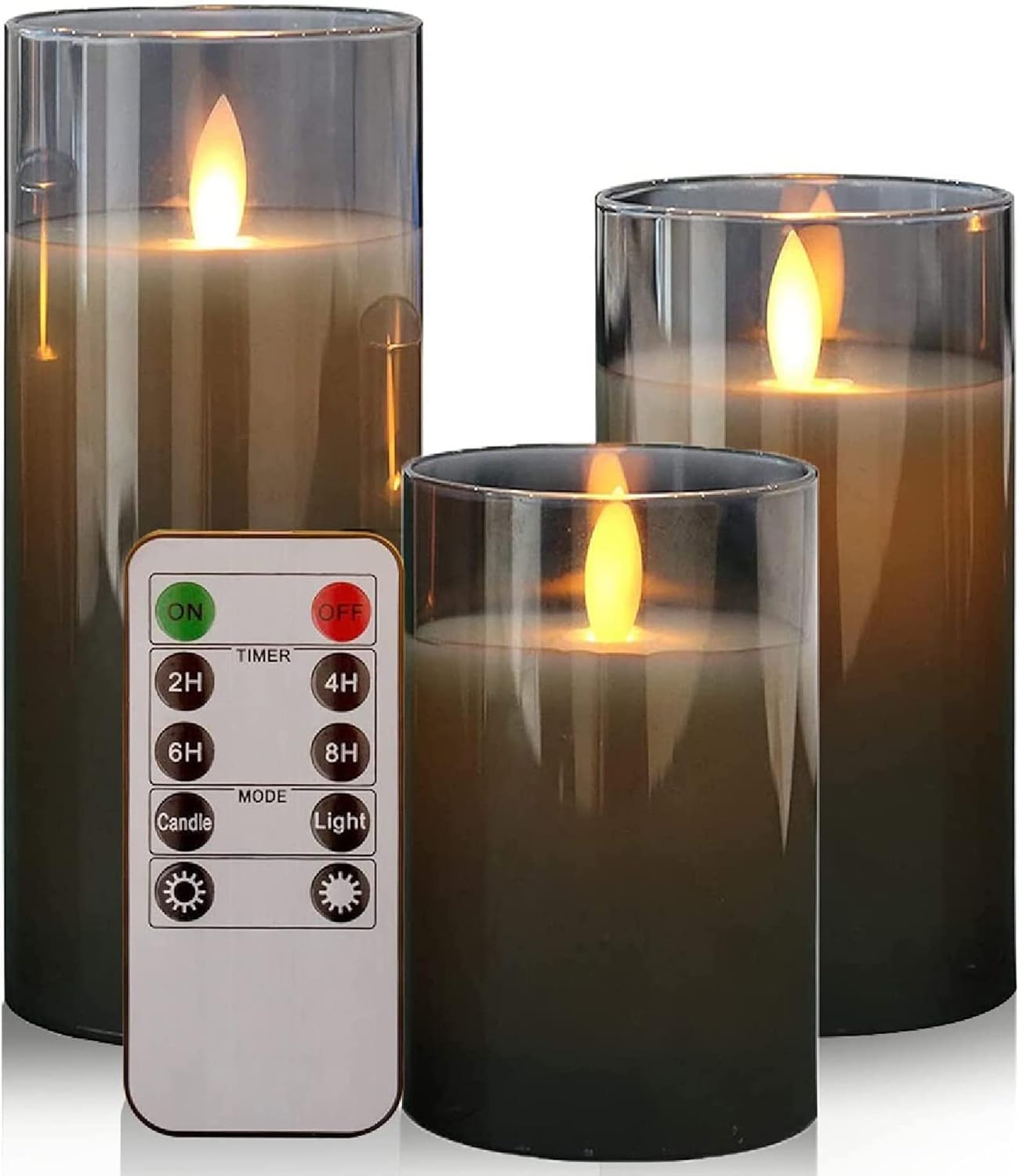 Lighting - Led Flameless Candles Premium Black Glass with Remote Control Battery Operated Flickering Warm Light LED Pillar Candles Real Wax Wick 3 Pack D 3