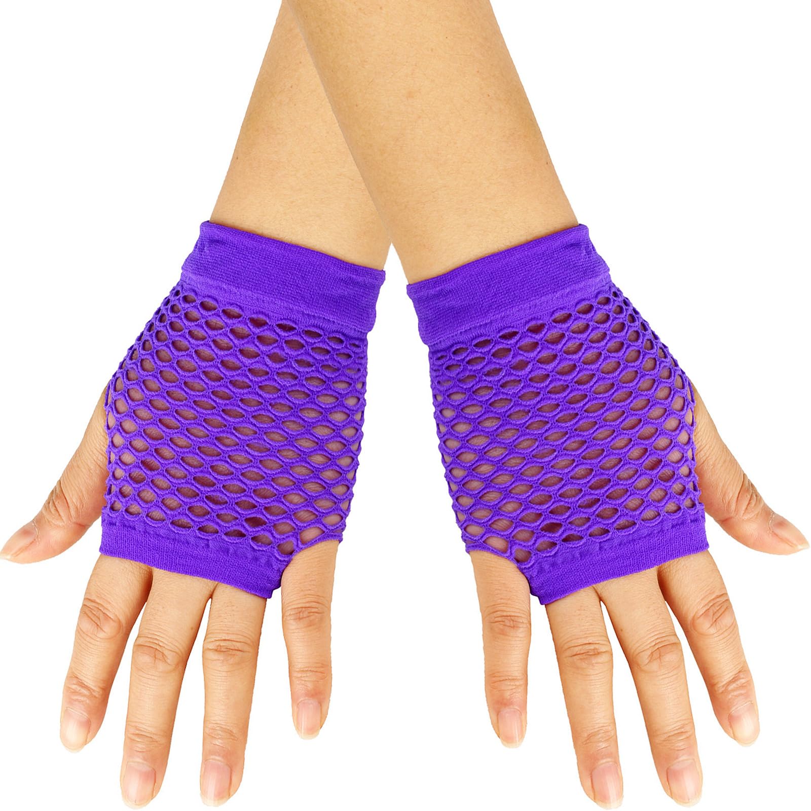 YeeHeen Short Fishnet Gloves for Women Punk Fingerless Mesh Glove Pruple