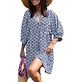 miduo Womens Casual V Neck Summer Half Sleeve Bohemian Floral Mini Tunic Short Dresses
