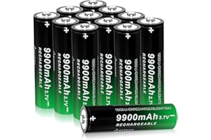 MLGBDC 12PCS 18650 Rechargeable Battery 3.7 Volt Lithium 9900mAh Button Top Li-ion Batteries for Flashlights, Headlamps
