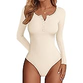 PRETTYGARDEN Long Sleeve Bodysuits for Women 2026 Ribbed Knit Henley Button Up Slim Fitted Basic Tops Winter Fashion Clothing