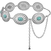 XZQTIVE Western Concho Chain Belts for Women Cowgirl Silver/Gold Metal Waist Belt for Dresses Jeans Country Concert Outfit
