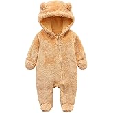 Babymine Newborn Baby Jumpsuit Hooded Fleece Rompers Long Sleeve Onesie Outwear Outfits