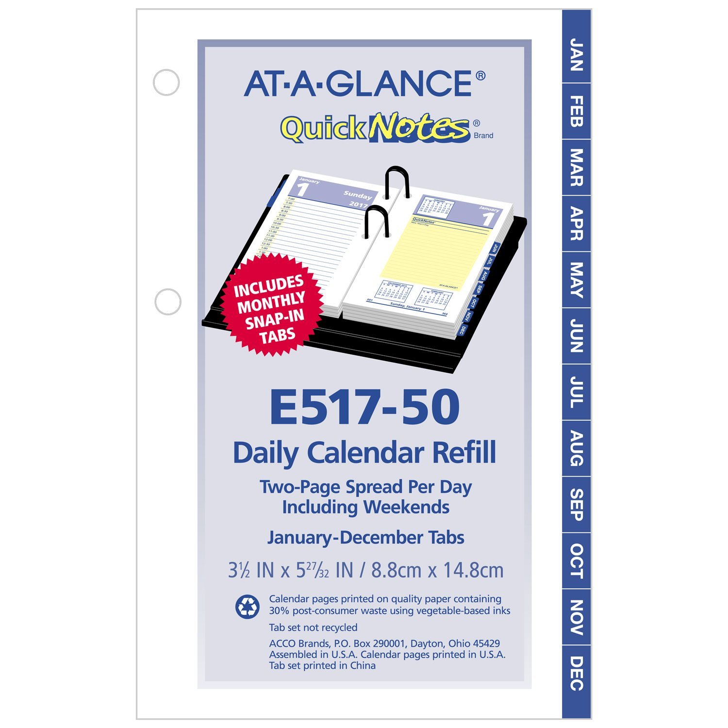AT A GLANCE Daily Calendar 2017 Refill Desk Size 3 1 2 X 6 E017 50 