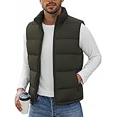 WHN Men's Casual Puffer Vest Lightweight Full Zip Up Work Sleeveless Jacket Stand Collar Outerwear with 3 Pockets