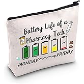 JXGZSO Funny Battery Life of a Pharmacy Tech Humor Makeup Bag Pharmacy Gift Pharmacist Cosmetic Bag (Battery Life Pharmacy T B)