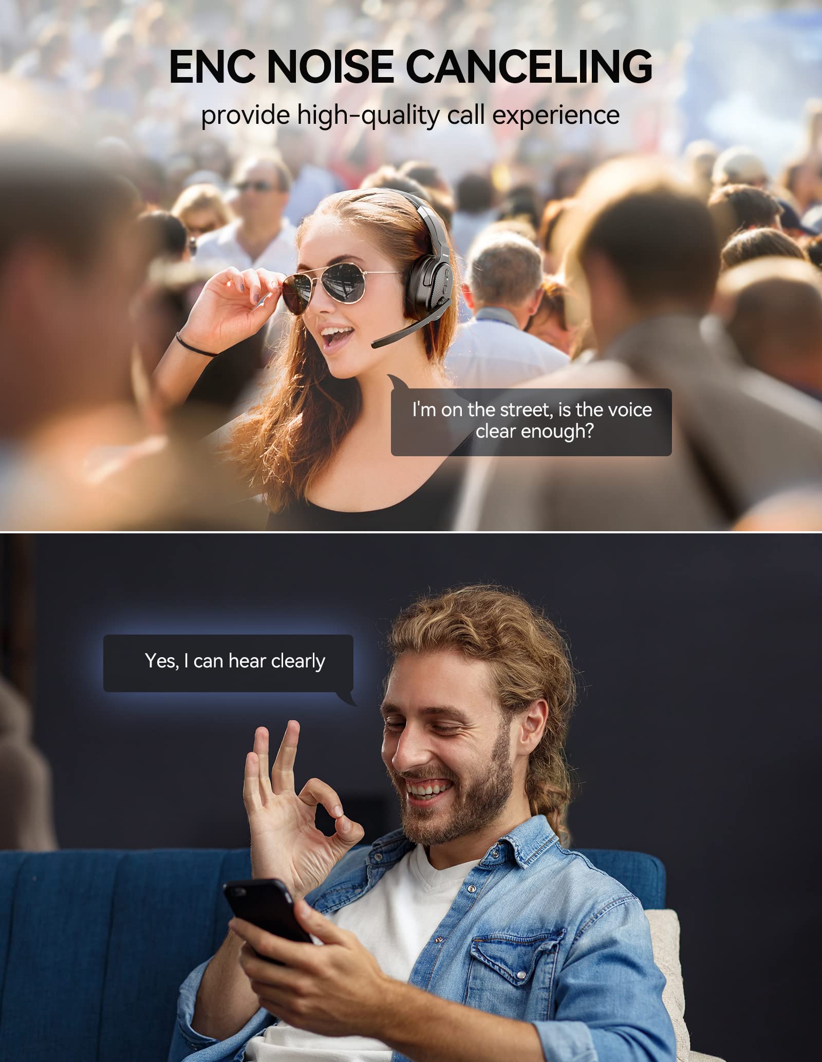 TECKNET Trucker Bluetooth Headset, AI Noise Canceling 70h Wireless Headphones Bluetooth with Microphone & Dongle, ENC Headset with Mute for PC Phone Laptop Office Home, All Day Comfort
