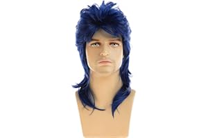 Baruisi Mens Mullet Wig 70s 80s Halloween Cosplay Costume Wigs for Fancy Dress,Blue