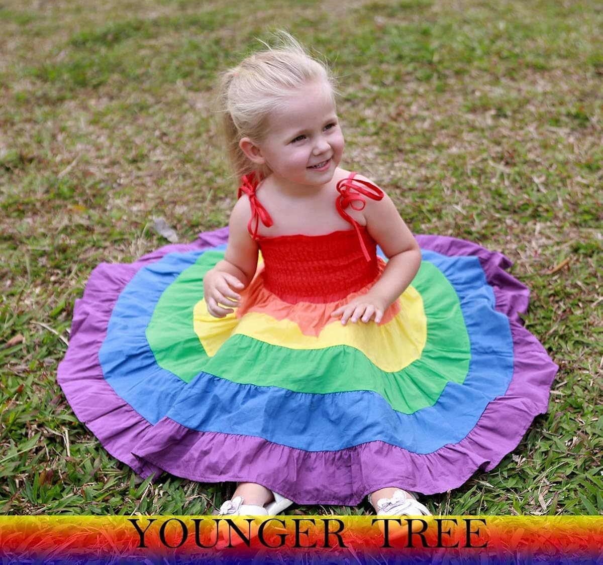 Baby Girls Rainbow Dress Toddler Princess Sleeveless Halter Beach Tutu Sundress: Clothing