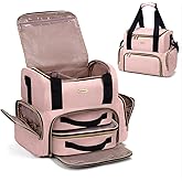 BAFAMYE Large Makeup Cosmetic Bag with 2 Removable Case, Double Layer Travel Makeup Organizer Case, travel Toiletry Bag For Women, Pink