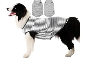 Sychien Dog Combed Cotton Tee Shirts,Soft Breathable Sun Protection Large T-Shirt for Boy Girl Dogs,2 Pack Grey White Striped Shirt XL