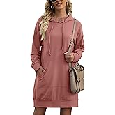 Quenteen Women Hoodies Dress Hooded Sweatshirts Dress Casual Long Sleeve Tunic Dress Oversized Sweatshirts with Pocket