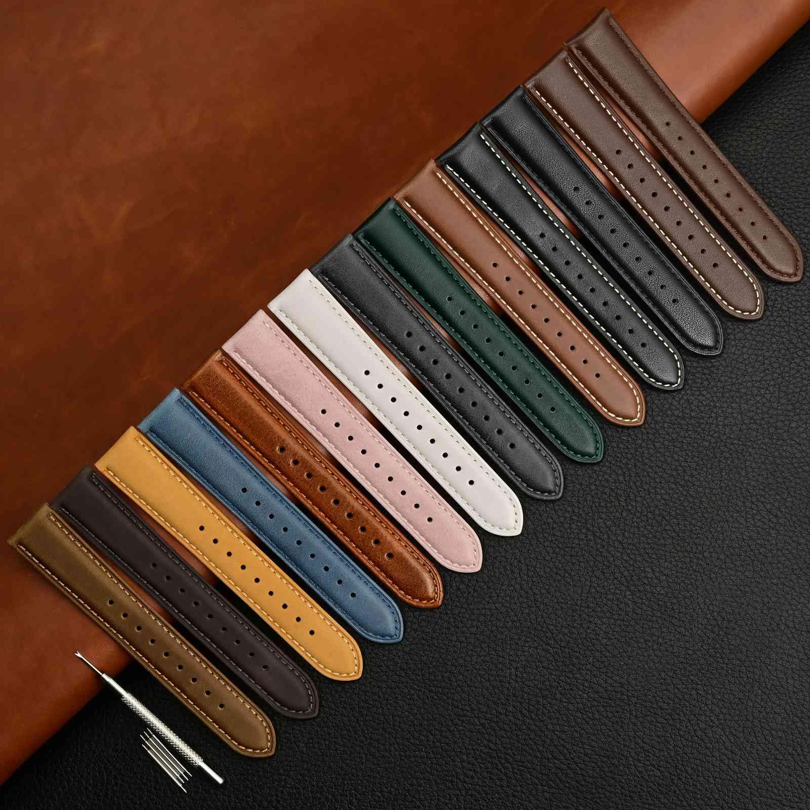 WOCCI 18mm Vintage Leather Watch Band for Men and Women, Gold Buckle (Dark Brown)
