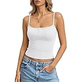 EasyGala Womens Cotton Camisole Crop Tops Square Neck Henley Tank Tops Fitted Y2K Going Out Cami Shirt Summer Fashion