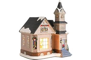 Yinns Ceramic Christmas Village House with LED Lights Xmas Village Houses Christmas Church Village Houses Xmaxs Ornamnet Home Decorations