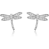 Meissa Sterling Silver Dragonfly Earrings Cute Dragonfly Bug Studs Cubic Zirconia Earring Silver Gold Rose Gold Pleated