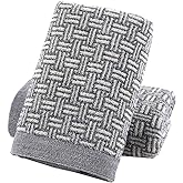 Pidada Hand Towels Set of 2 100% Cotton Checkered Pattern Absorbent Soft Decorative Towel for Bathroom (Gray)