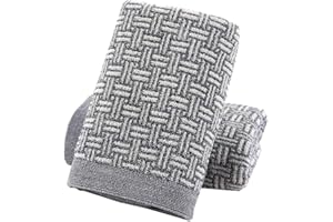 Pidada Hand Towels Set of 2 100% Cotton Checkered Pattern Absorbent Soft Decorative Towel for Bathroom 13.4 x 29.1 Inch (Gray)