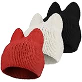 Silicherry 3 Pack Winter Cat Ear Knit Beanie Hats for Women, Soft Warm Slouchy Beanies, Stretchy Cuffed Caps for Adults