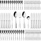 Alata Kate 65-Piece Silverware With Utensil-Serving Set, Service for 12, Stainless Steel Flatware, Mirror Polished Cutlery, Dishwasher Safe