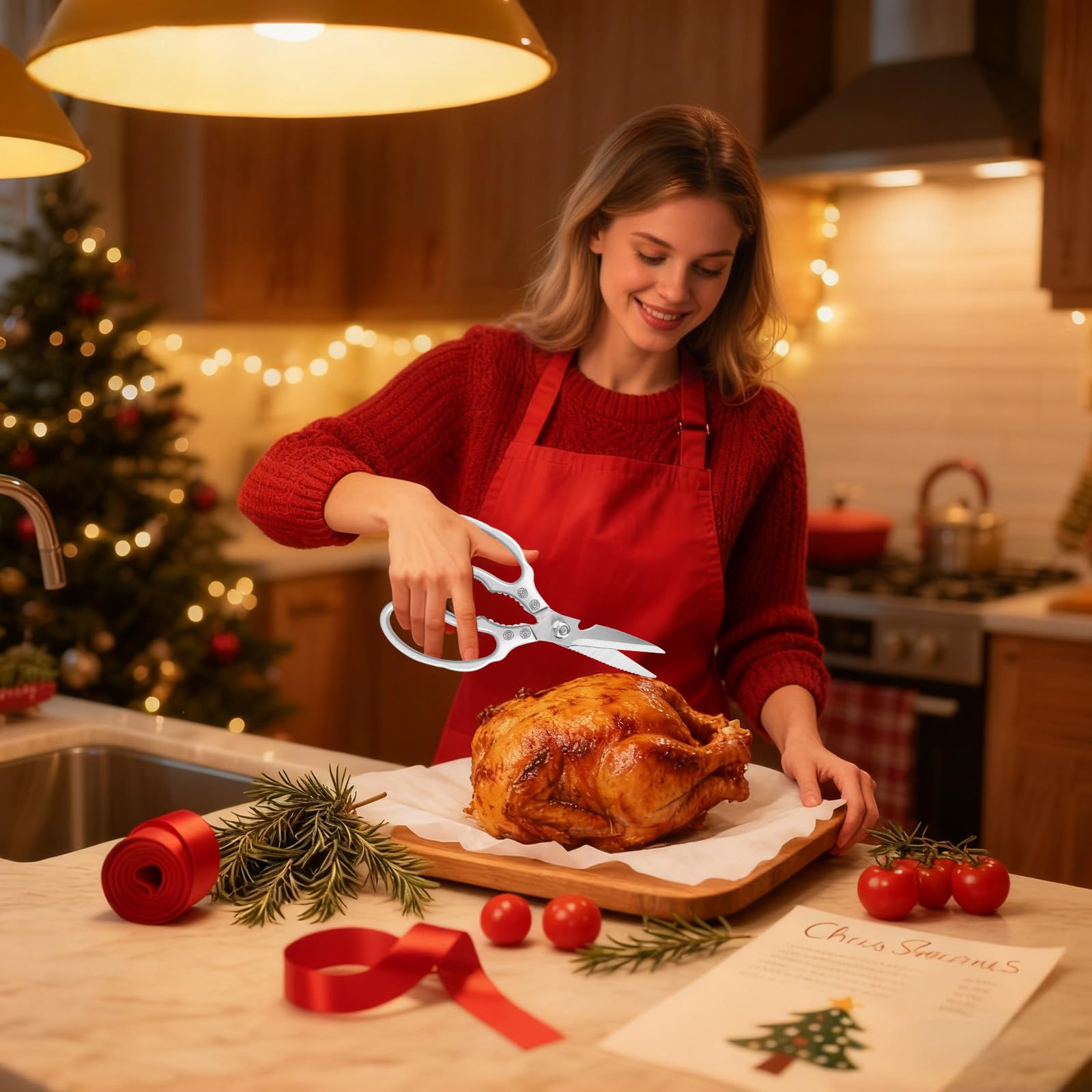 CGBE Küchenschere, Haushaltsschere aus Edelstahl, Strapazierfähig, Spülmaschinenfest, Allzweckschere, Scharfe Kochschere für Küche, Huhn, Geflügel, Fisch, Fleisch, Kräuter, Silber 4