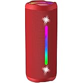 OHAYO Bluetooth Speaker, Portable Wireless, IPX7 Waterproof, Powerful 25W Sound, 24H Playtime, Dual Pairing, Active Bass, Colorful Lights, Bluetooth 5.3, Outdoor Speakers for Home/Party/Beach, Red
