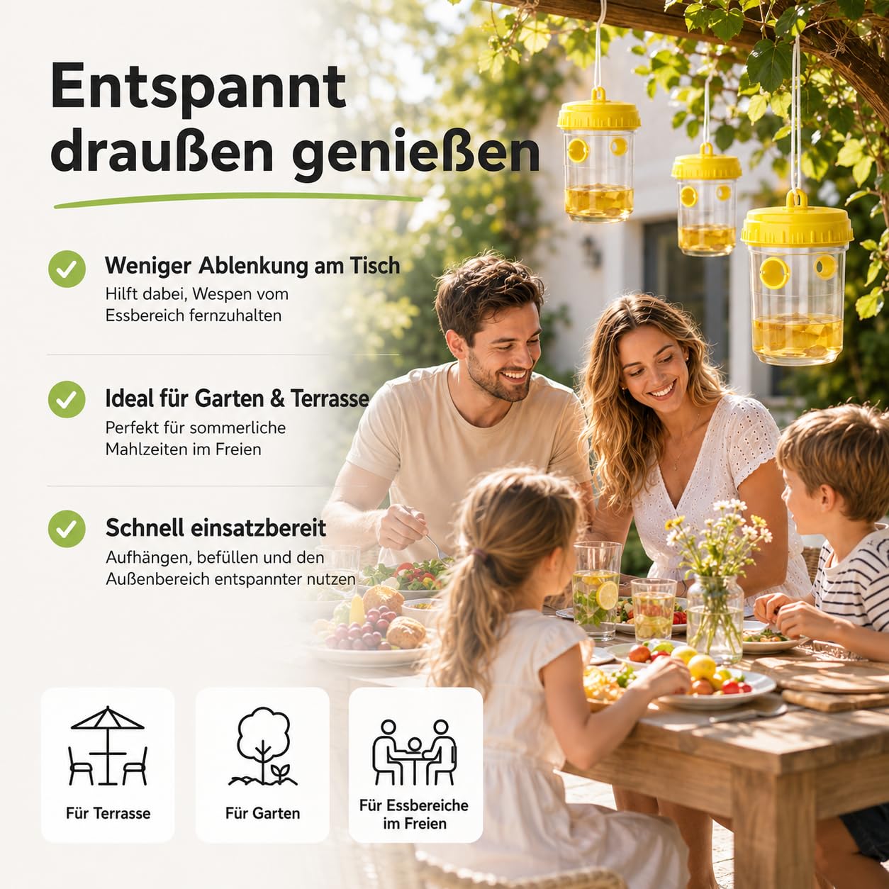 Wespenfallen – Starke Wespenabwehr für Außenbereiche – praktische Lösung gegen Wespen für Garten, Balkon und Outdoor - Insektenfalle (3X) 4