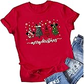 UYIQL Magical Christmas Shirts for Women Funny Xmas Tee Cute Holiday Graphic Short Sleeve Tops