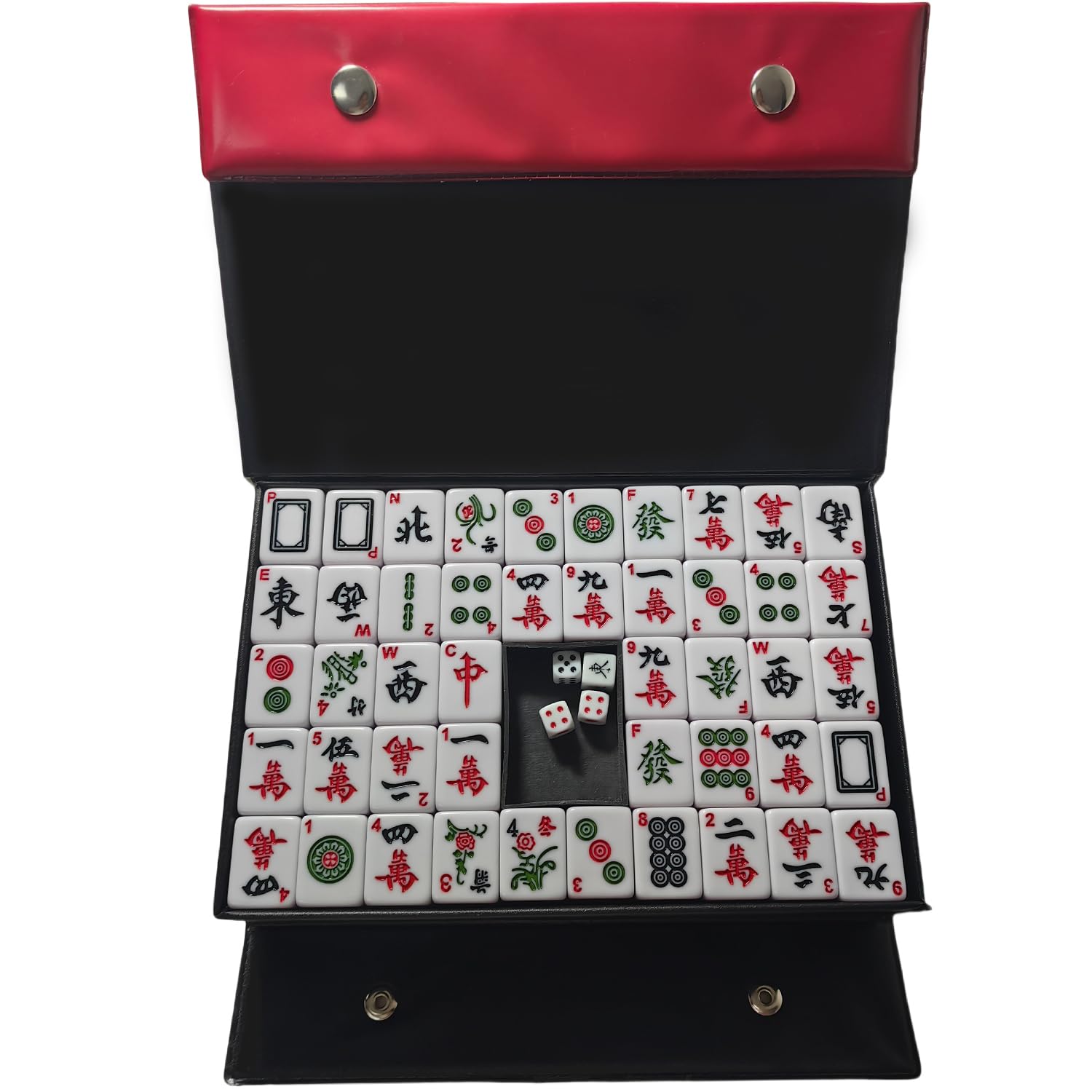 FOLLDALT 144 Pieces Mahjong Tiles 1.2 x 0.9 x 0.7 inch, Portable Set with 3 Dice, Full Size Mahjong Set with English Number for Travel Party Family Game