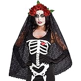 June Bloomy Day of the Dead Headpiece Rose Floral Crown Veil Halloween Costume Mexican Flower Headband