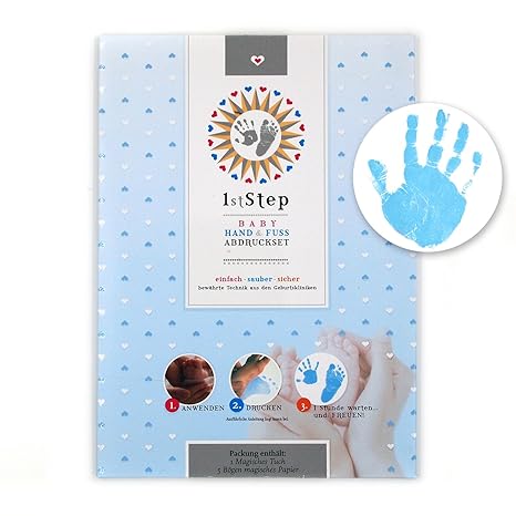 MAGISCHES BABY ABDRUCKSET - ohne Farbe, ohne Gips, direkt auf beschichtetem Papier - von 'Baby's 1st Step' (blau)