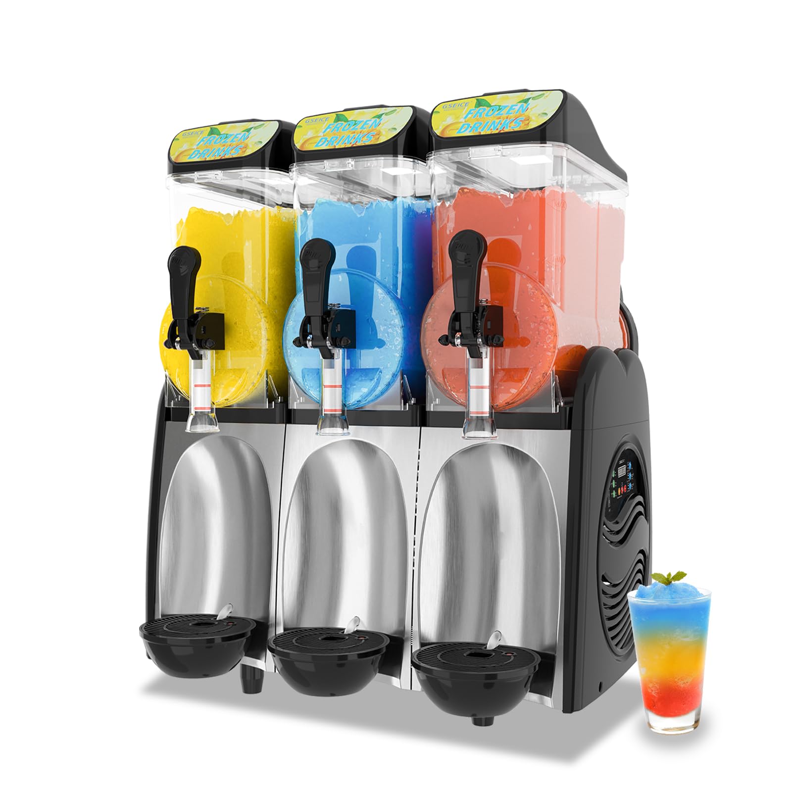 Photo 1 of ***MINOR DAMAGE, USED BUT IN GOOD CONDITION****GSEICE Commercial Slushy Machine 12 Gallons Frozen Margarita Machine for Margaritas frozen Mockaritas Daiquiris, 110V/60Hz Slushie Machine with 3 Tanks for Restaurants Bars Beer Barn Home Party