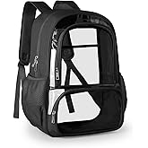 KIMNERPU Clear Backpack, Fabric & PVC Transparent Backpack with Reinforced Strap for Women Men, Heavy Duty Transparent Bookbag, Large Capacity Clear Bag, Travel, Security, Black