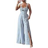 SOLY HUX Women's Striped Wide Leg Jumpsuits Cut Out Twist Front Sweetheart Neck Romper Going Out Outfits