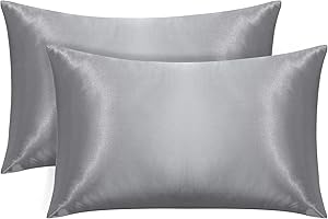 Silver Grey Satin Pillowcase for Hair and Skin Queen Size Pillow Covers Set of 2 - Cooling Pillow Cases with Envelope Closure (20x30 inches)
