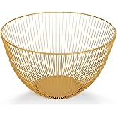 IBWell Wire Fruit Basket Fruit Bowl Kitchen Fruit Basket Stand Fruit Bowls for the Counters Metal Fruit Bowl (Exposure) (Round-Gold)