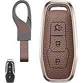 for Ford Key Fob Cover, Aluminum Full Protection Case with Keychain Durable Anti-Scratch Leather Shell Compatible with Explorer 2016-2017 (F Brown)