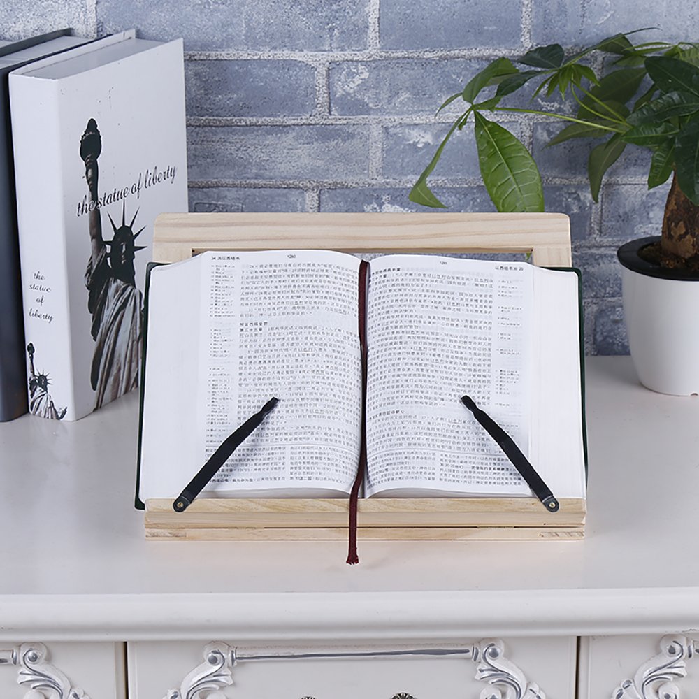 Desktop Wood Bookstand - Adjustable Foldable Tray and Page Paper Clips-Cookbook Reading Desk Portable Sturdy Lightweight Book Holder Great for Cook Book, Studies, Tablet, Ipad and Laptop