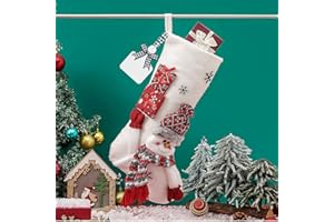 MASTEYMOH 1 Large Snowman Christmas Hanging Stocking, 19-Inch Velvet Plush Fireplace Hanging Stocking with Blank Wood Tag & Bowknot, Personalized Christmas Stockings with Embroidered Snowflake & 3D Snowman