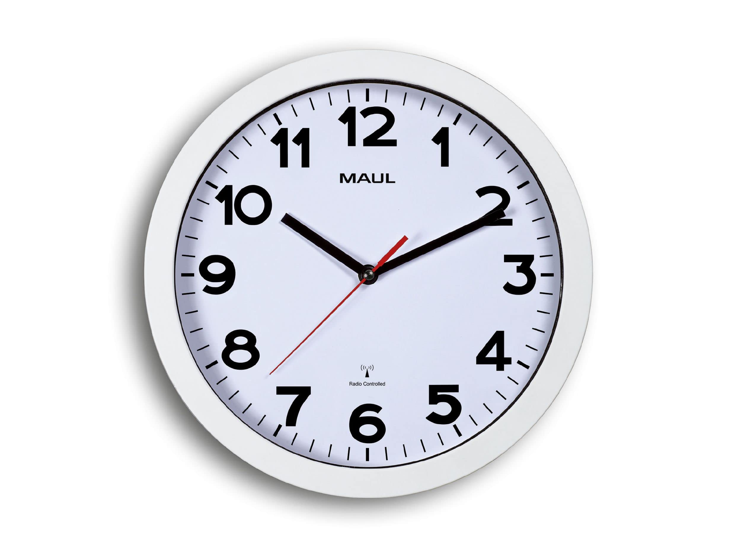 MAUL MAULstep Wall Clock Diameter 30 cm Radio-Controlled Clock with Automatic Time Setting Ideal for Living Room, Bedroom, Kitchen, Study and Office Good Readability for Large Rooms White